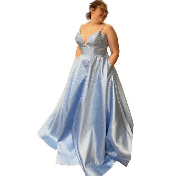 Sherri Hill Blue Crystal Prom Gown Size 18 w/ Pockets & Corset Back - Picture 2 of 7